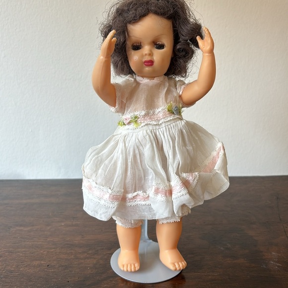 Vintage Doll with White Dress and Pink Accents - Picture 2 of 7
